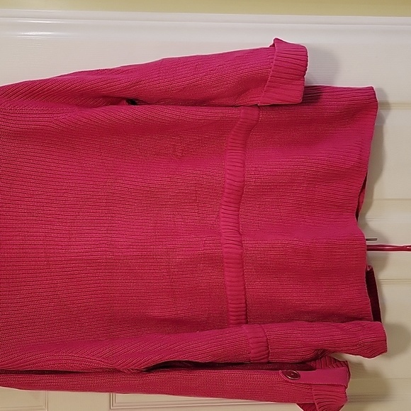 Bright pink tie waist sweater. - Picture 2 of 4